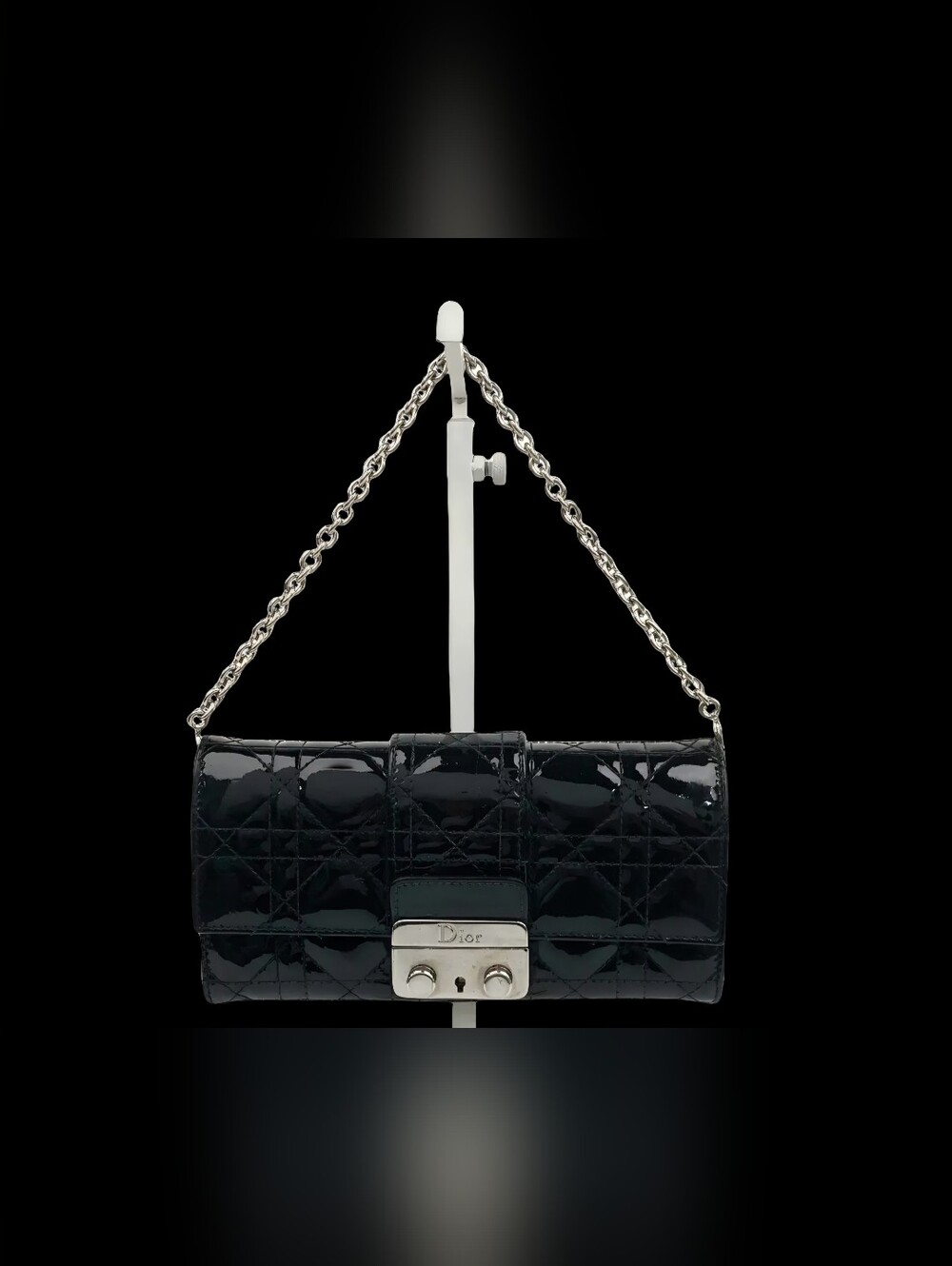 Authentic Christian Dior Black Patent Cannage Wallet on Chain (WOC)